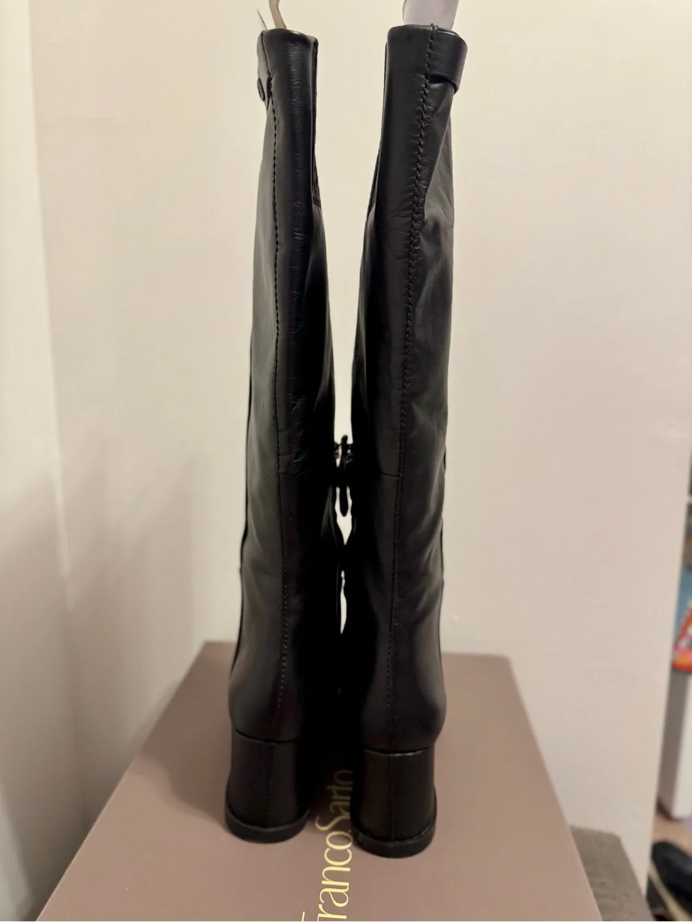 Franco Sarto Black Leather Pointed Toe Knee-High Women's Boots NIB Size 9